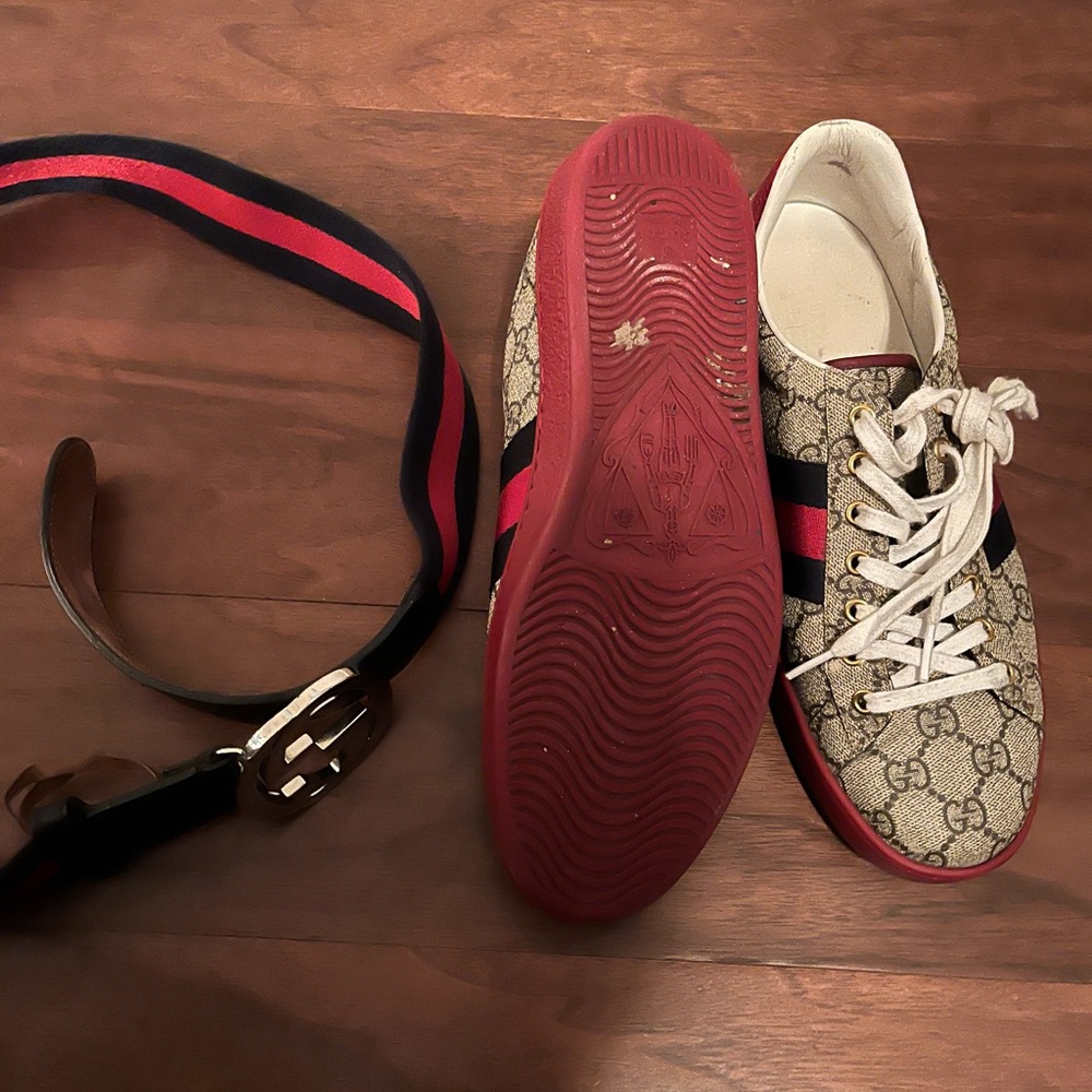 Mens Gucci ace sneakers & matching belt size 9 & 34-36
